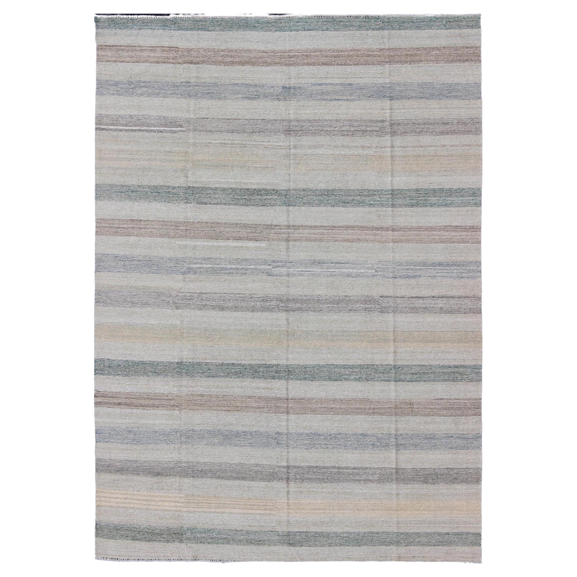 Keivan Woven Arts Flat-Weave Kilim in Striped Design  8'1 x 11'4 For Sale