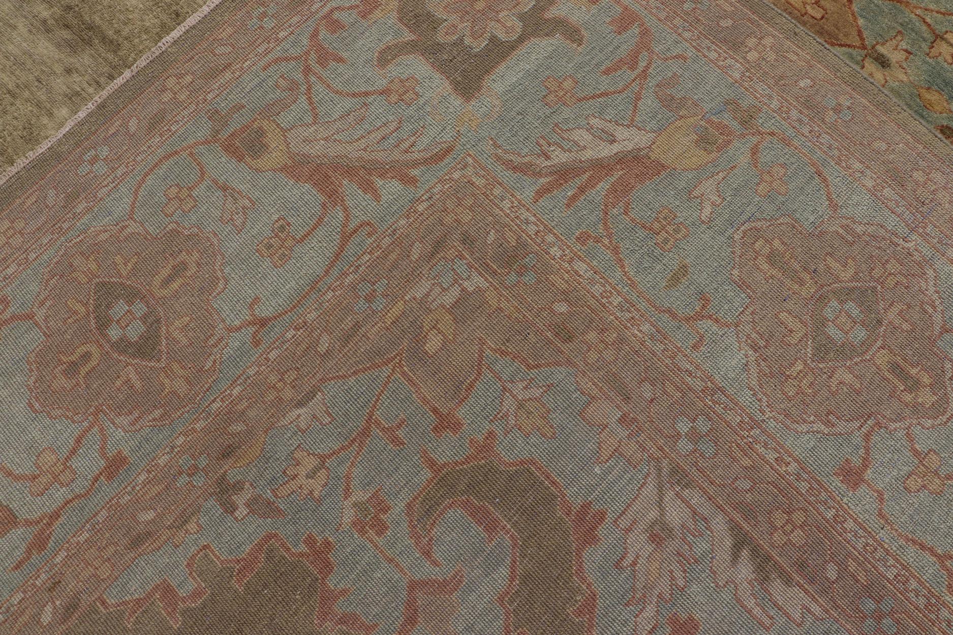 Tappeto Keivan Woven Arts con medaglione verde e blu di Oushak  9'10 x 14'2 in vendita 3