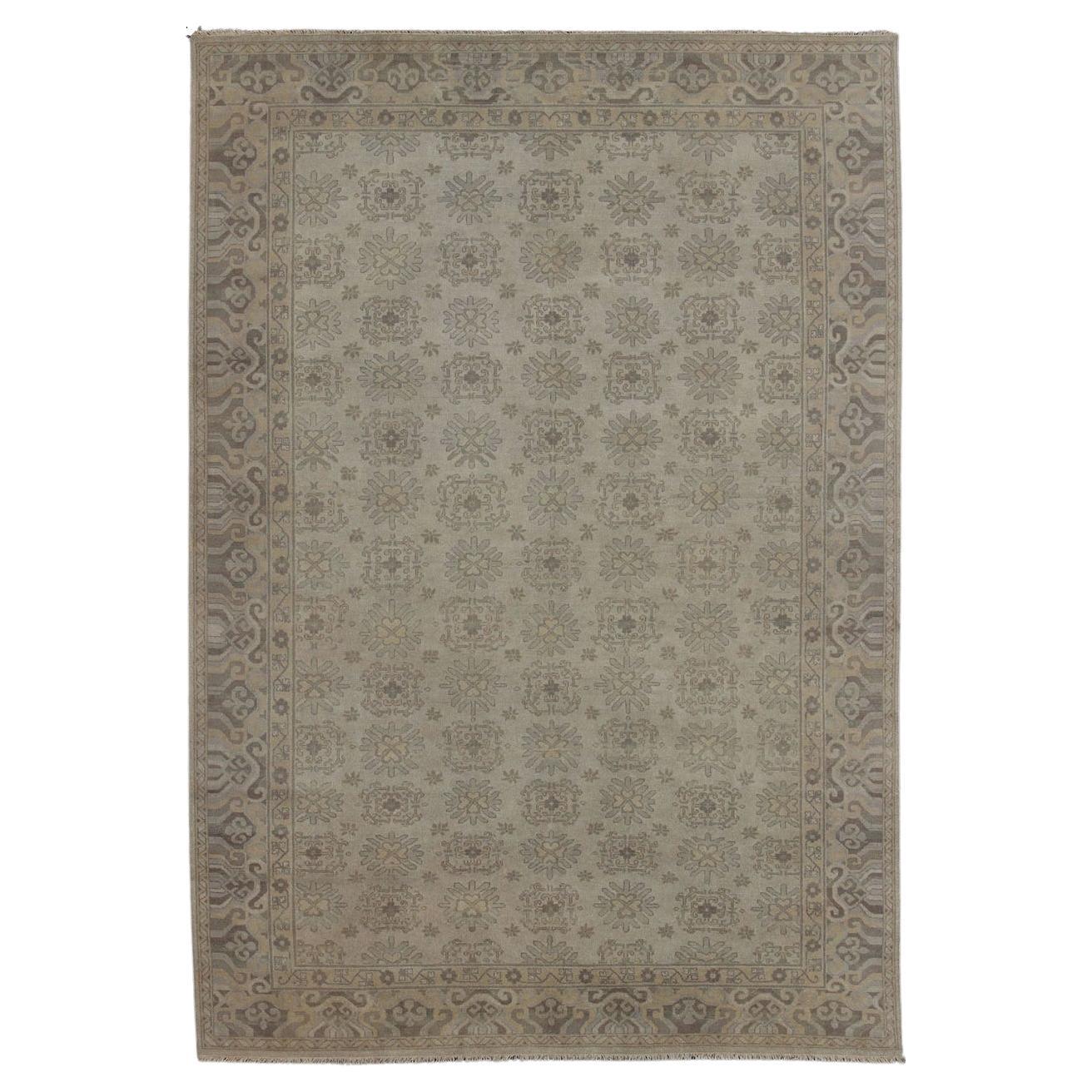   Keivan Woven Arts Hand Knotted Khotan Wool Rug With Sub-Geometric Design For Sale