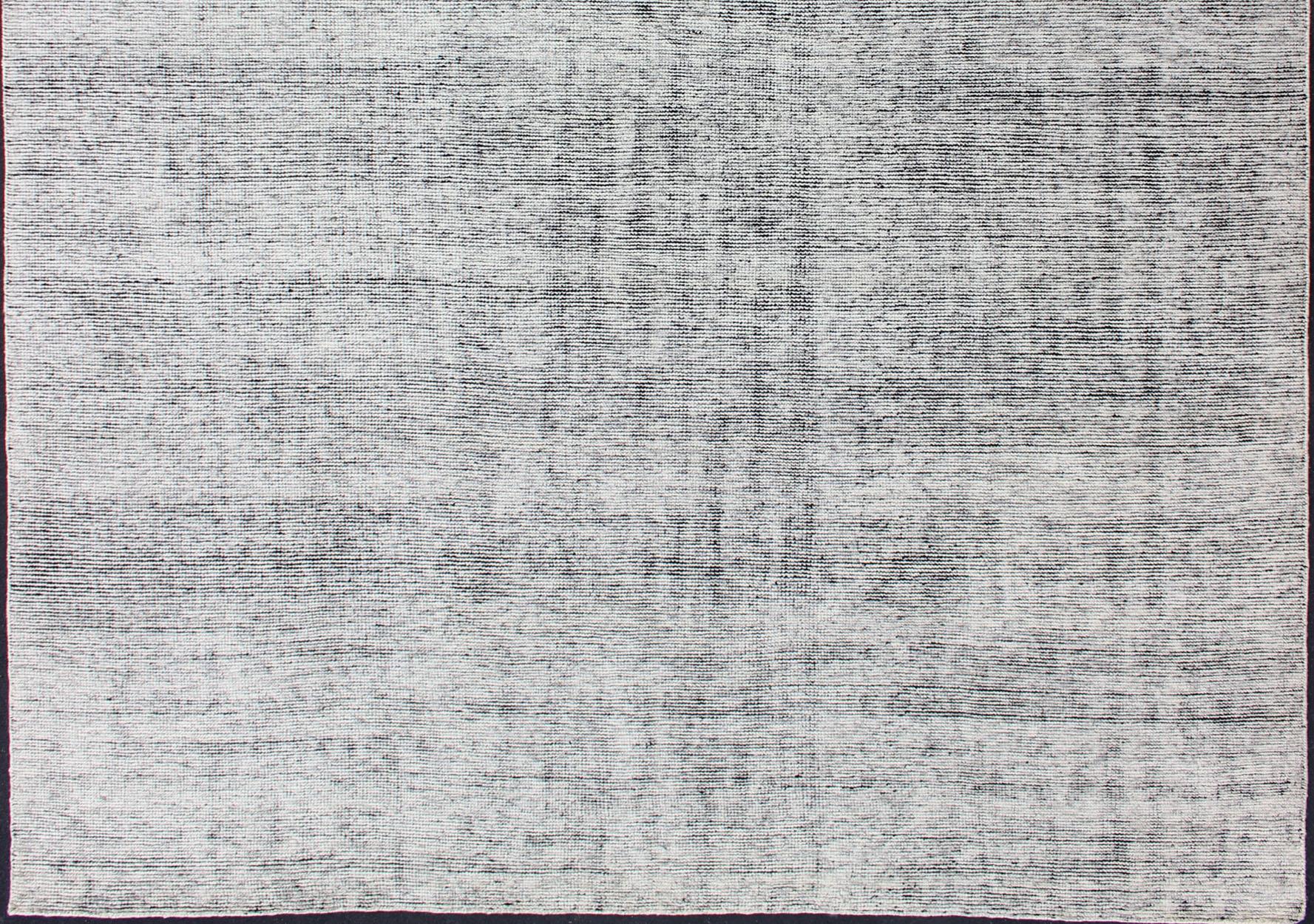 Keivan Woven Arts Hand-Knotted Modern distressed in Black and White 9'2 x 11'10 For Sale 4