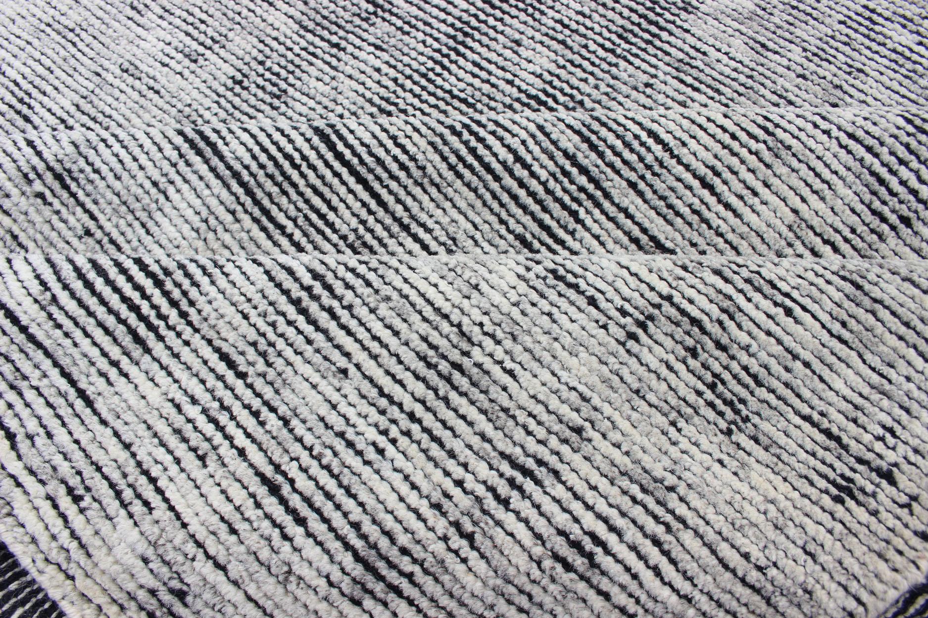 Keivan Woven Arts Handgeknüpfte, moderne, schwarz-weiße, handgeknüpfte, handgeknüpfte und schwarz-weiße 9'2 x 11'10 im Angebot 5