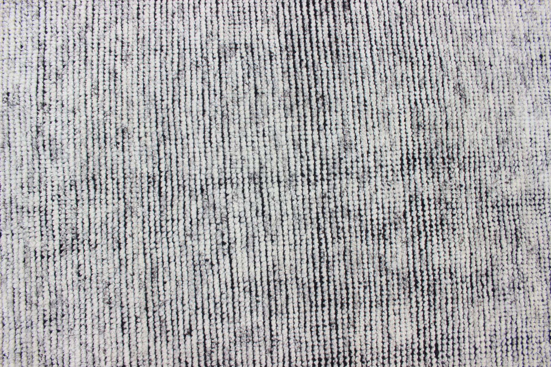 Contemporary Keivan Woven Arts Hand-Knotted Modern distressed in Black and White 9'2 x 11'10 For Sale