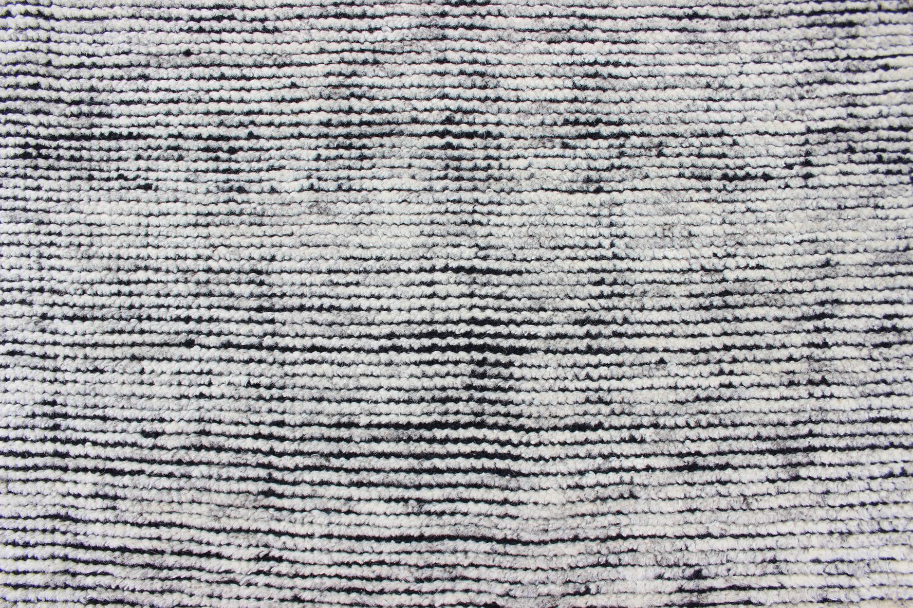 Keivan Woven Arts Hand-Knotted Modern distressed in Black and White 9'2 x 11'10 For Sale 1