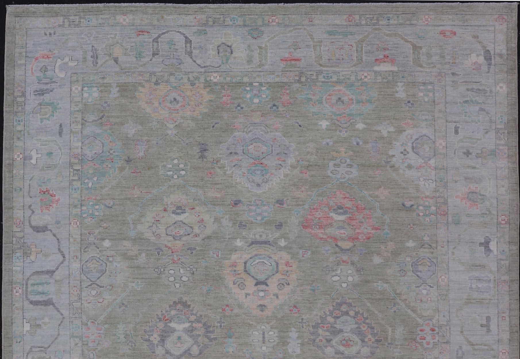 Keivan Woven Arts Hand-Knotted Transitional Neutral Oushak Rug 9'1 x 12'0 For Sale 5
