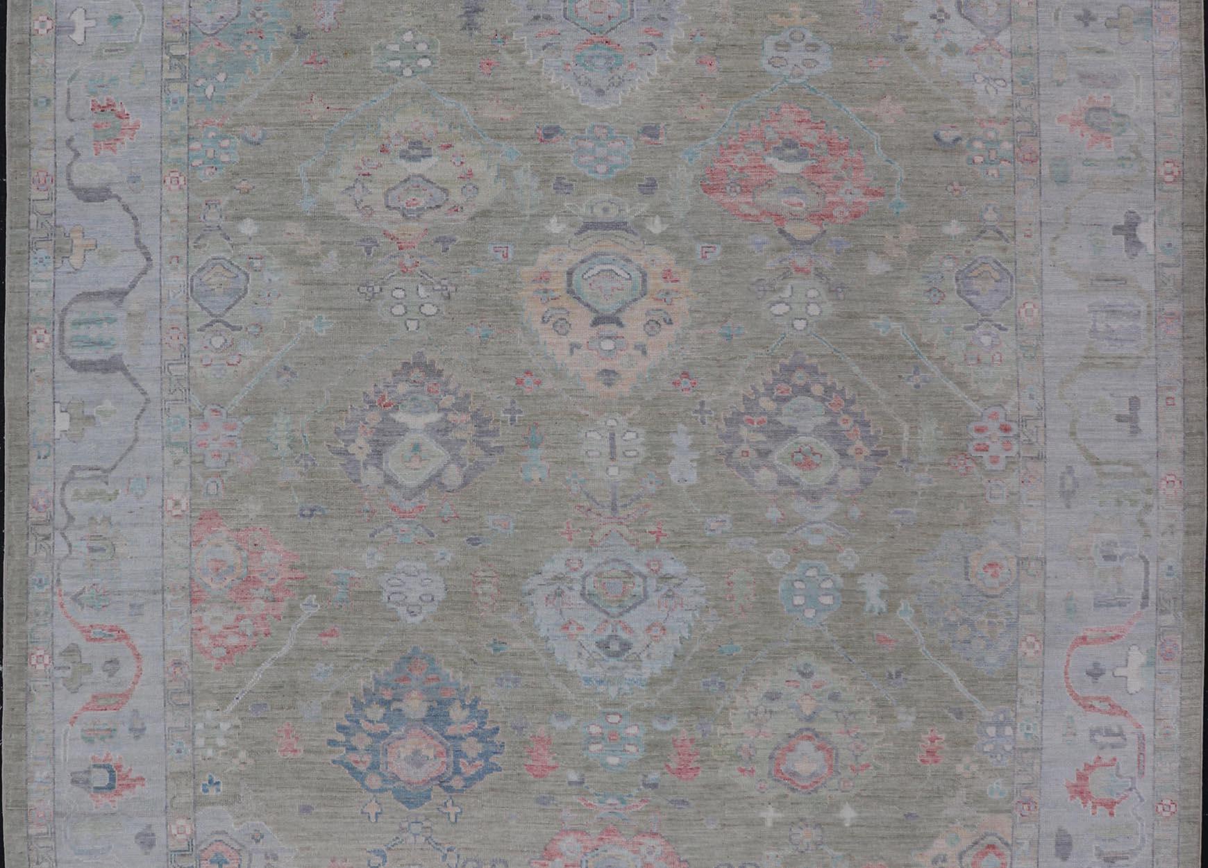 Keivan Woven Arts Hand-Knotted Transitional Neutral Oushak Rug 9'1 x 12'0 For Sale 6