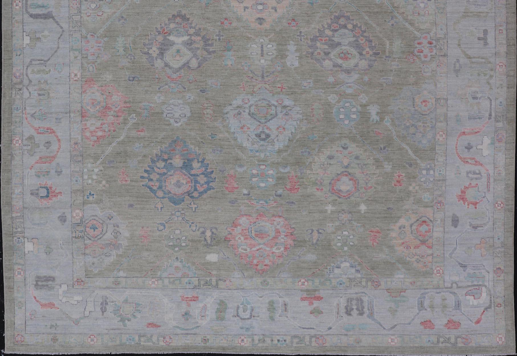 Keivan Woven Arts Hand-Knotted Transitional Neutral Oushak Rug 9'1 x 12'0 For Sale 7