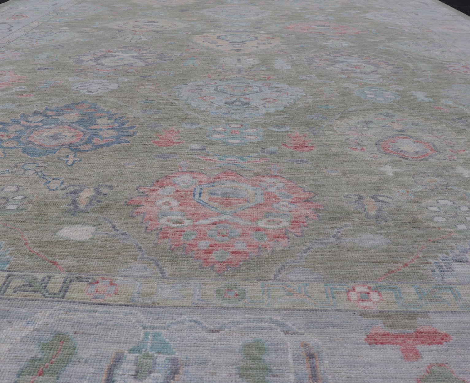 Afghan Keivan Woven Arts Hand-Knotted Transitional Neutral Oushak Rug 9'1 x 12'0 For Sale