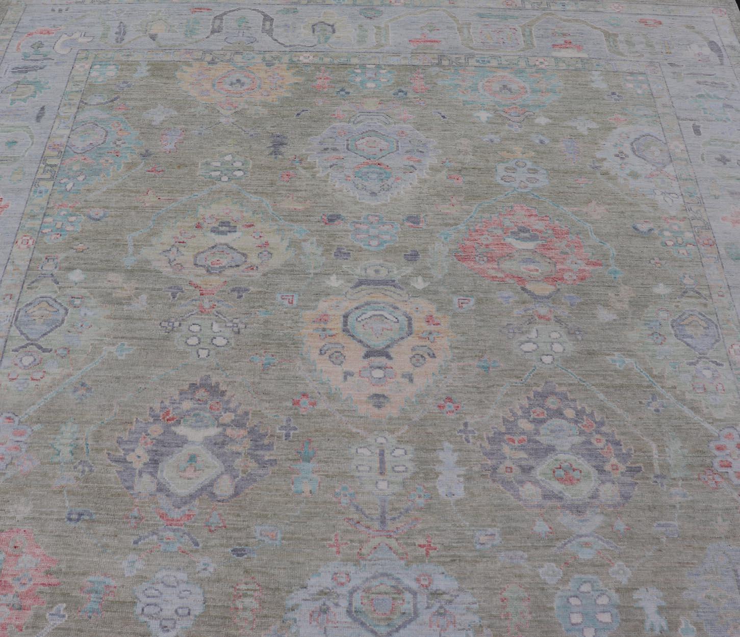 Keivan Woven Arts Hand-Knotted Transitional Neutral Oushak Rug 9'1 x 12'0 In New Condition For Sale In Atlanta, GA