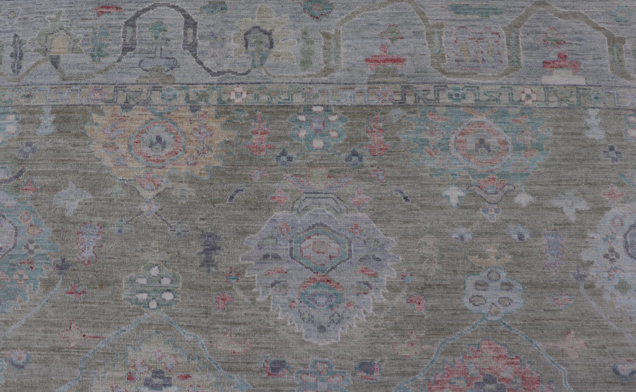 Wool Keivan Woven Arts Hand-Knotted Transitional Neutral Oushak Rug 9'1 x 12'0 For Sale