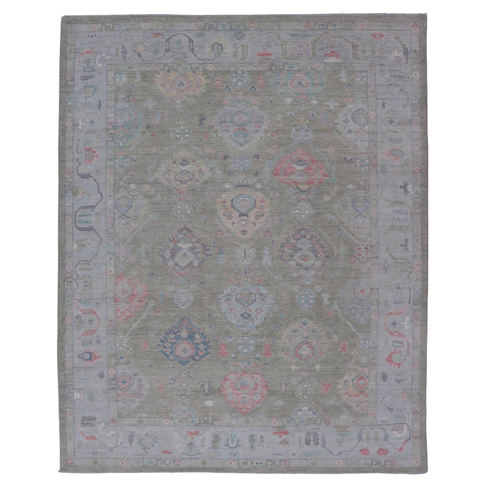 Keivan Woven Arts Handgeknüpfter Neutraler Oushak-Teppich 9'1 x 12'0