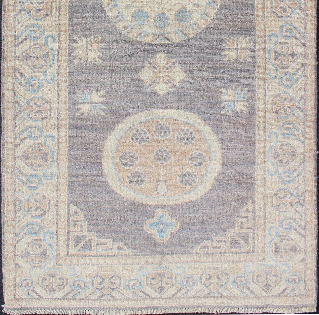 Hand-Knotted Keivan Woven Arts Khotan Design Runner with Geometric-Circle Medallion Pattern For Sale