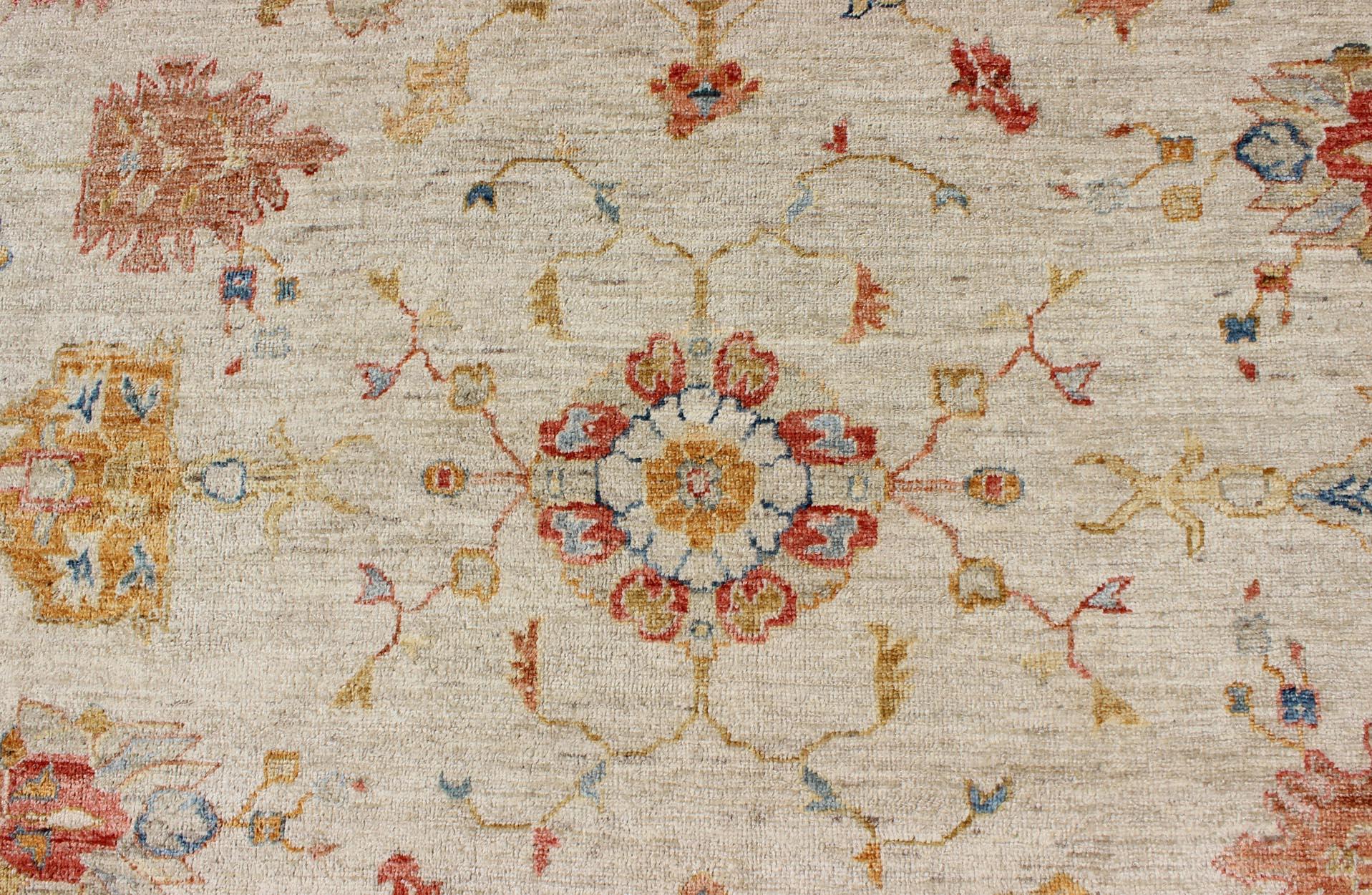 Hand-Knotted Keivan Woven Arts Large Angora Oushak Rug in Colorful Palette  11' 11 x 17' 8  For Sale