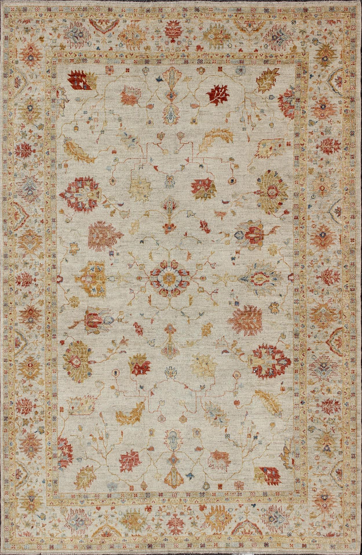 Keivan Woven Arts Großer Angora-Oushak-Teppich in bunter Palette  11' 11 x 17' 8