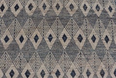Keivan Woven Arts Hand-Knotted Modern Rug in Navy Blue & Off White 10'6 x 13'0