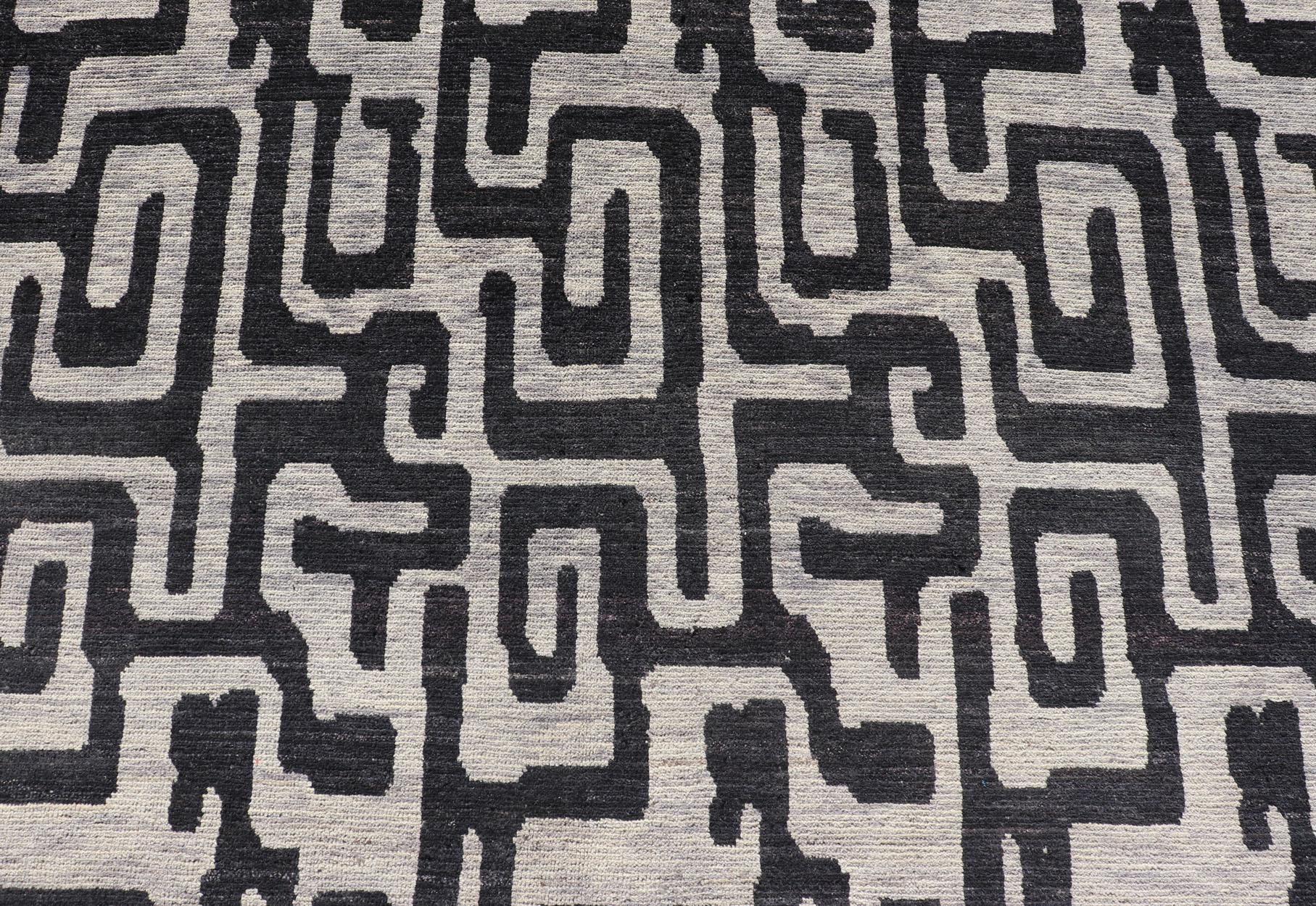 Modern Keivan Woven Arts Large modern rug with diamond pattern in Black and off white For Sale