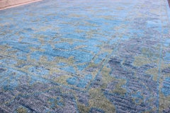 Keivan Woven Arts Large Oushak Design Rug in Blue, Gray and Yellow Green