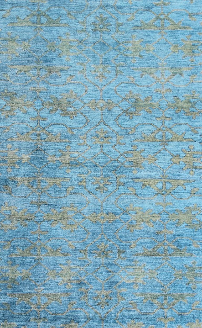 Keivan Woven Arts Large Oushak Design Rug in Blue, Gray and Yellow Green In Excellent Condition For Sale In Atlanta, GA