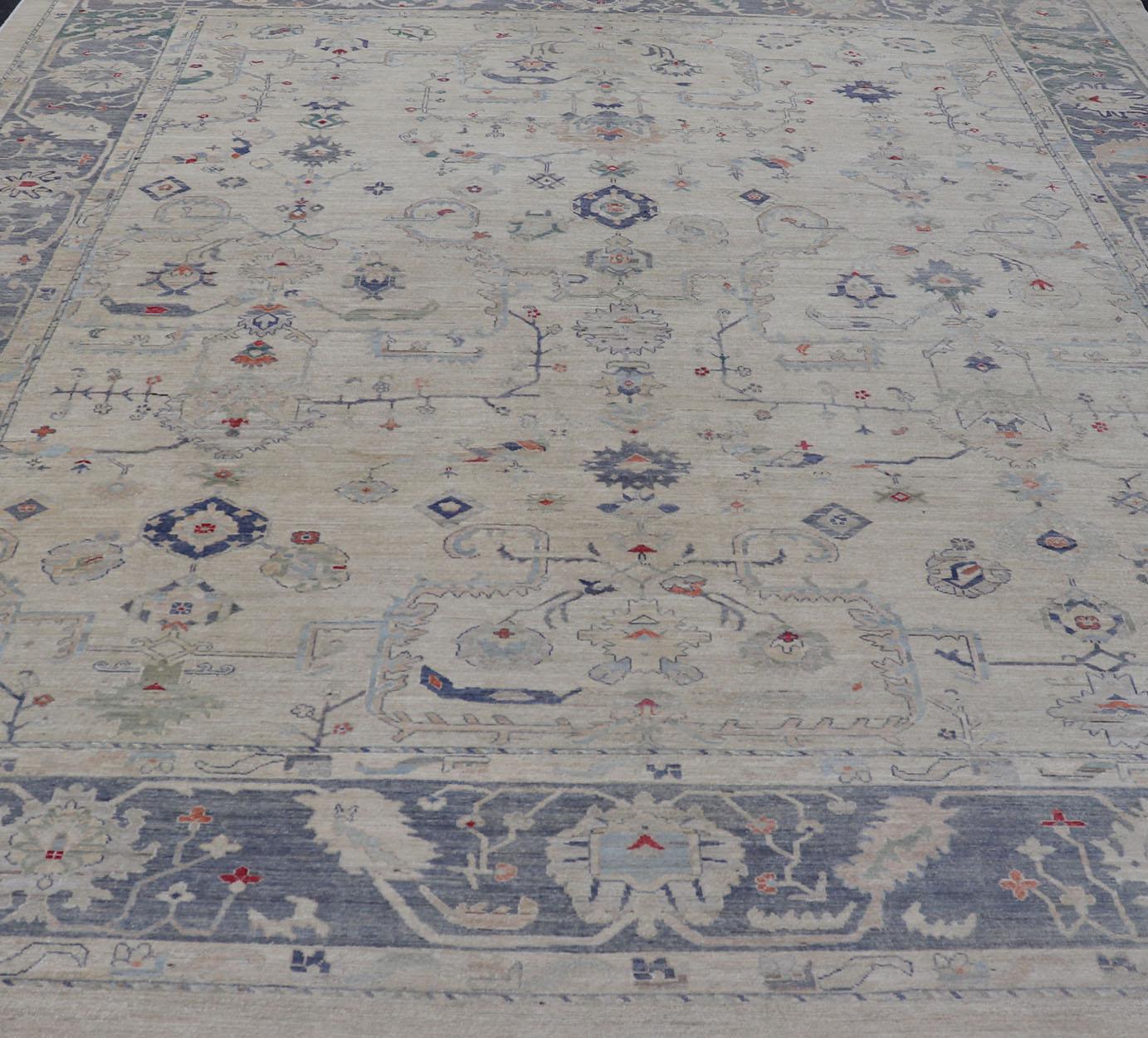 Großer Oushak-Teppich von Keivan Woven Arts in modernen Farben und neutralen Tönen im Angebot 9