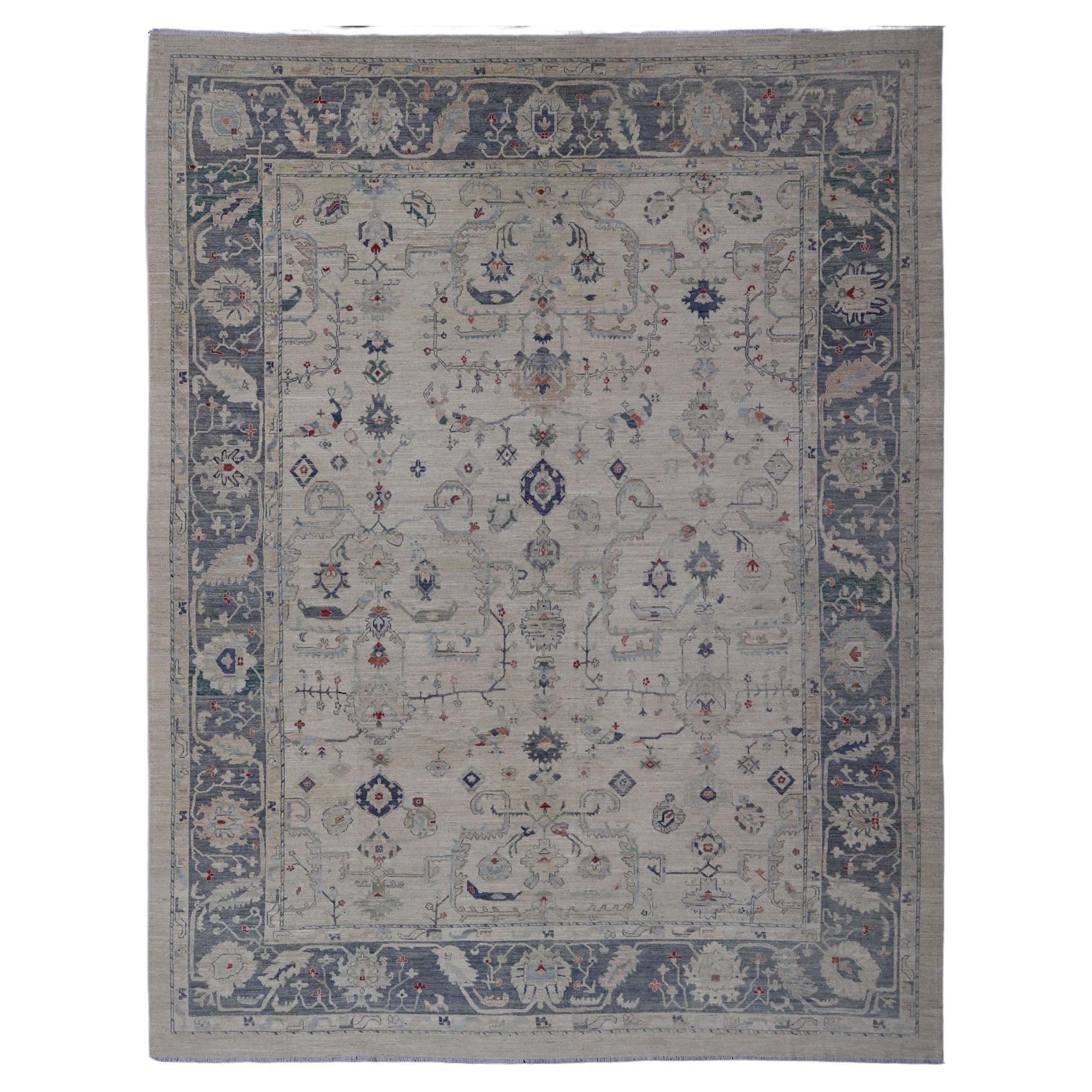 Keivan Woven Arts large Oushak rug made with modern colors and neutral tones For Sale