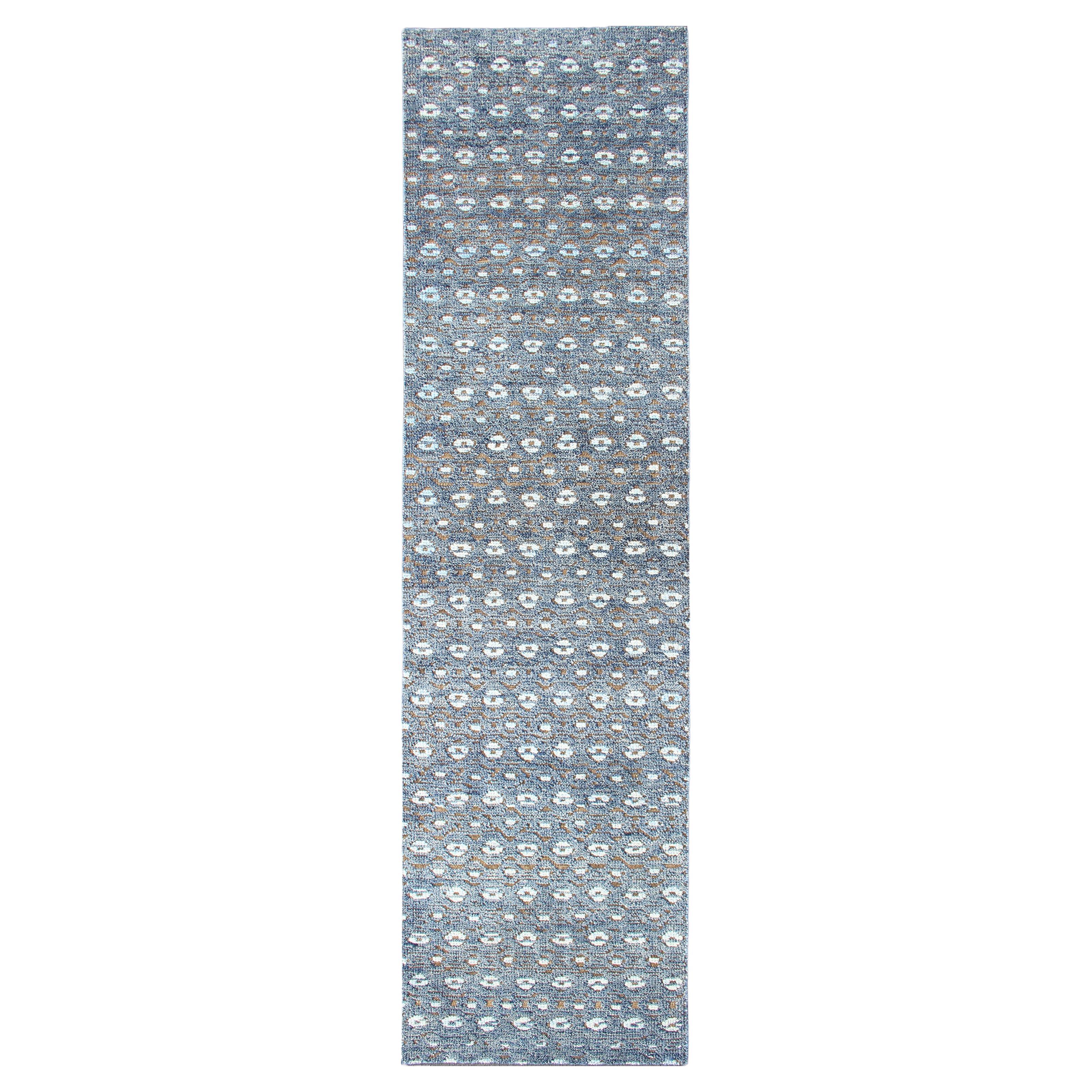 Runner Keivan Woven Arts Modern Design nei toni del blu e del marrone 2'7 x 10 in vendita