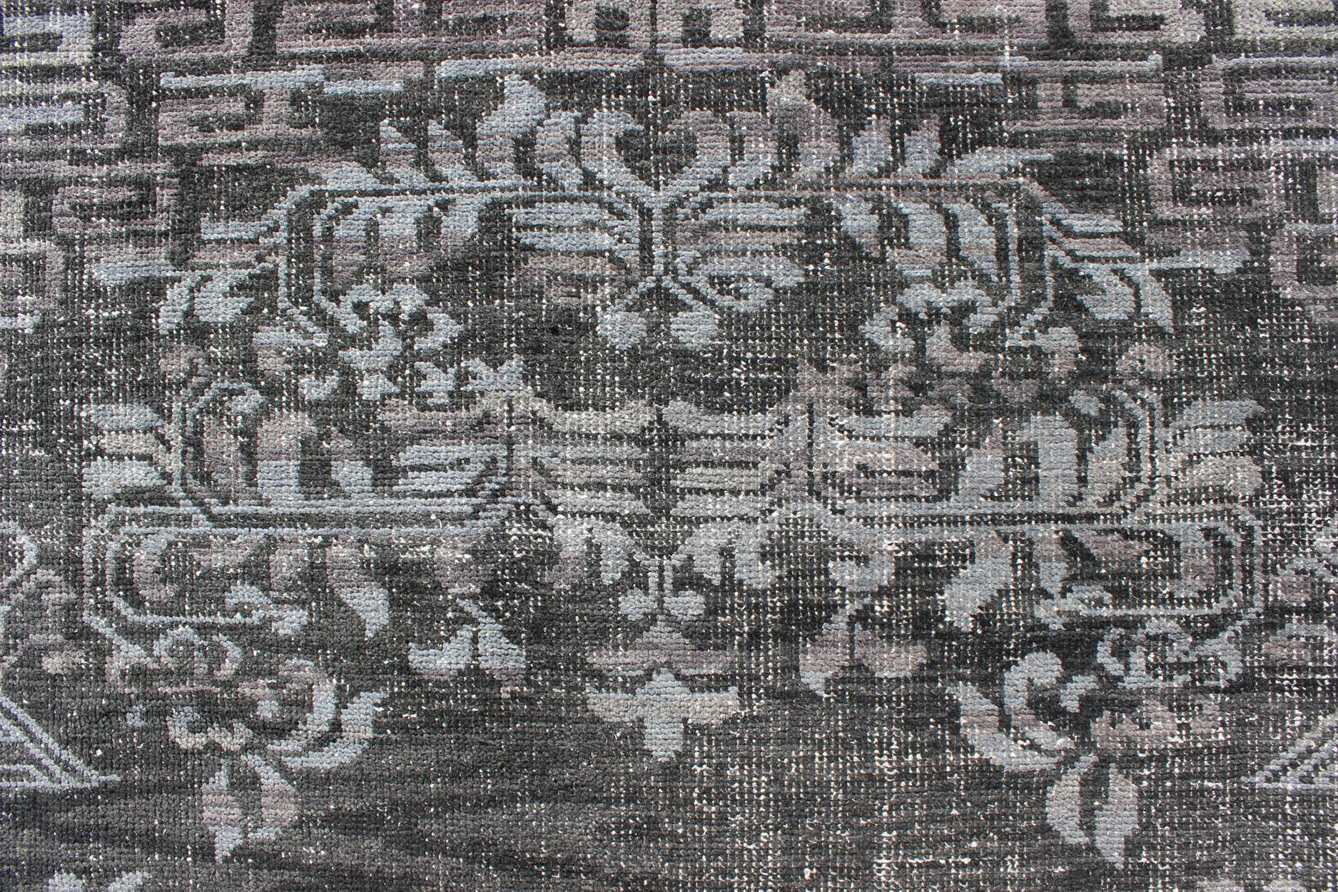 Hand-Knotted Keivan Woven Arts Modern Khotan Hand Knotted Wool Rug in Charcoal & Gray For Sale