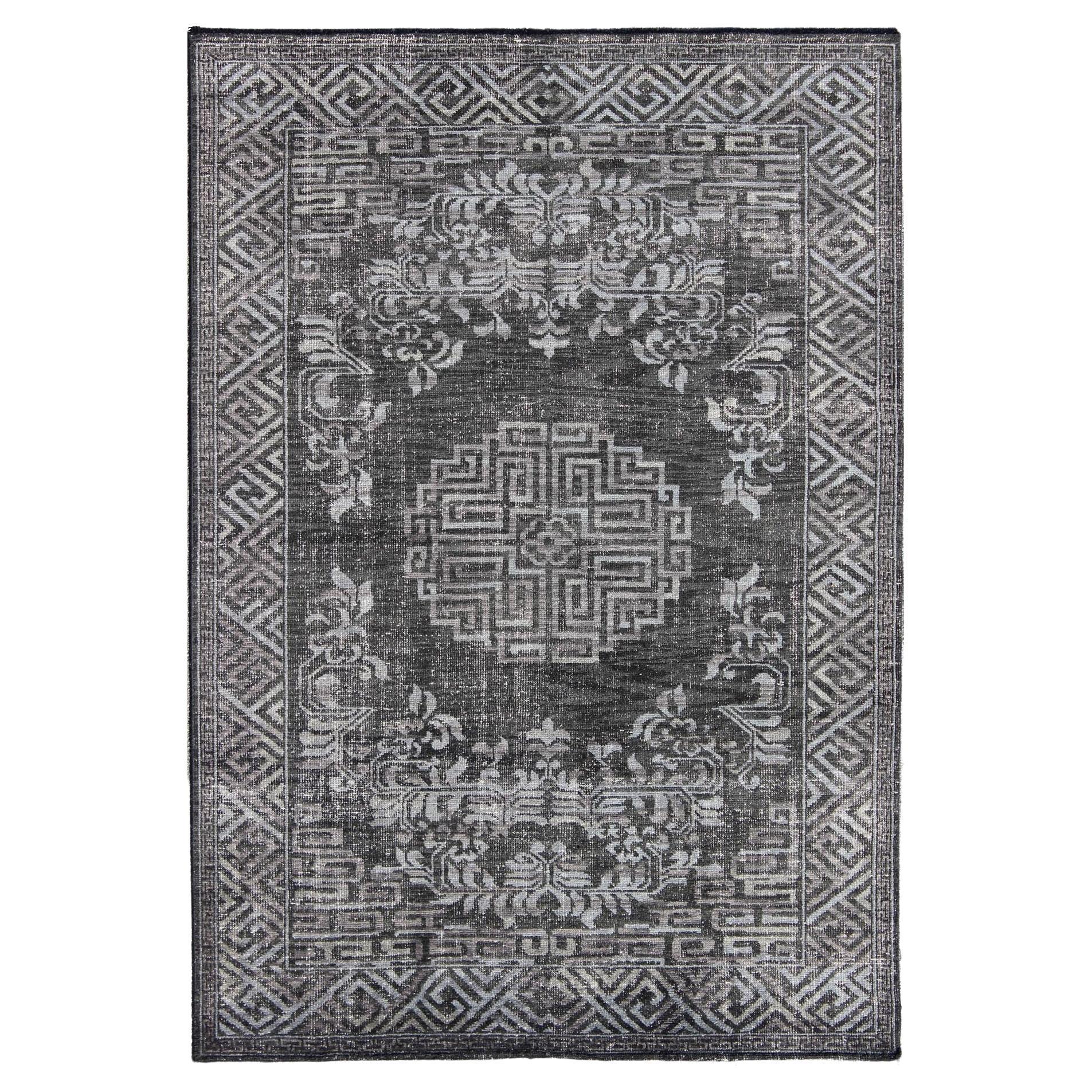Keivan Woven Arts Modern Khotan Hand Knotted Wool Rug in Charcoal & Gray