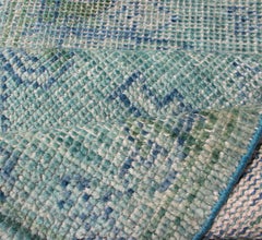 Keivan Woven Arts Modern Oushak Design Runner in Blue, Green, and Yellow Green