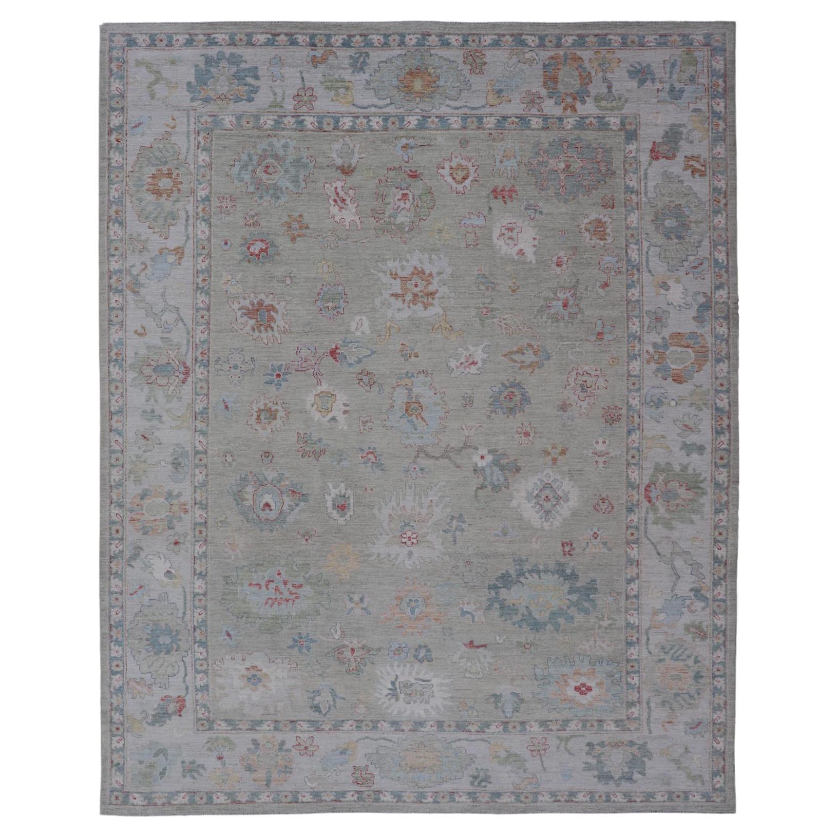 Keivan Woven Arts Modern Oushak Rug in All-Over Floral Motifs