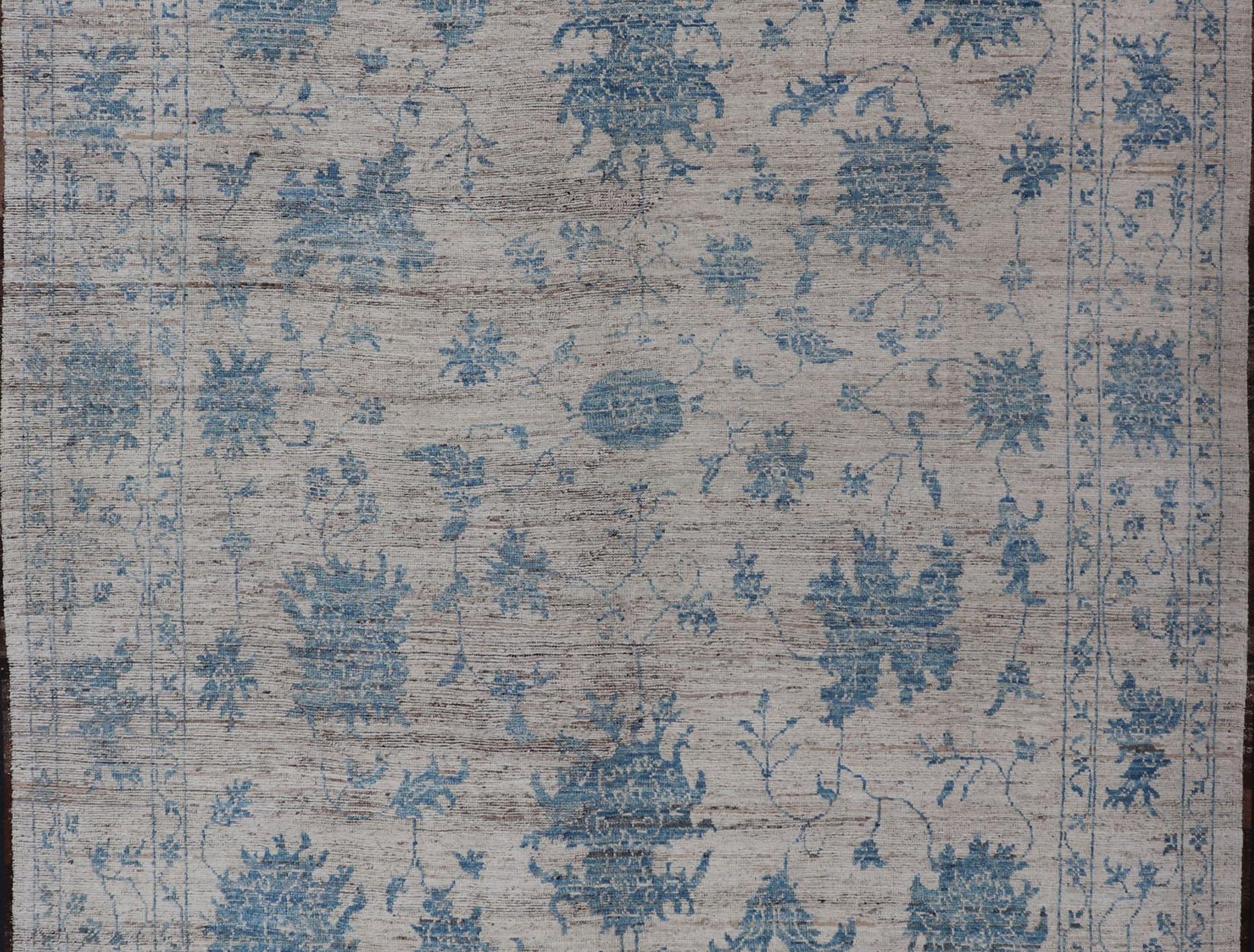 Keivan Woven Arts Modern Oushak rug in light blue and off white  For Sale 1