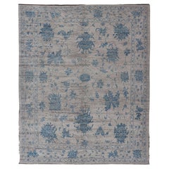 Keivan Woven Arts Modern Oushak rug in light blue and off white 