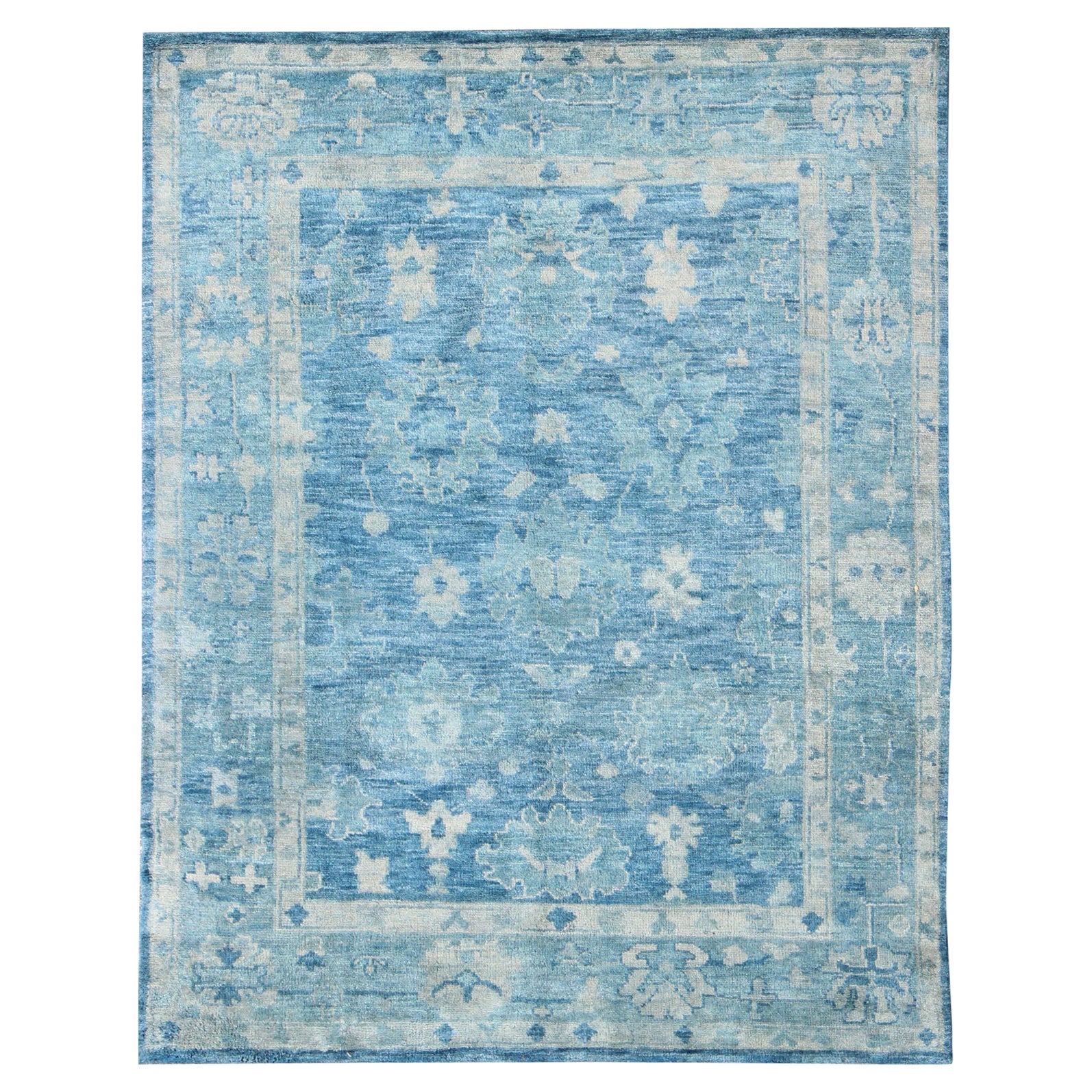 Keivan Woven Arts Tappeto moderno in lana Oushak annodato a mano in blu