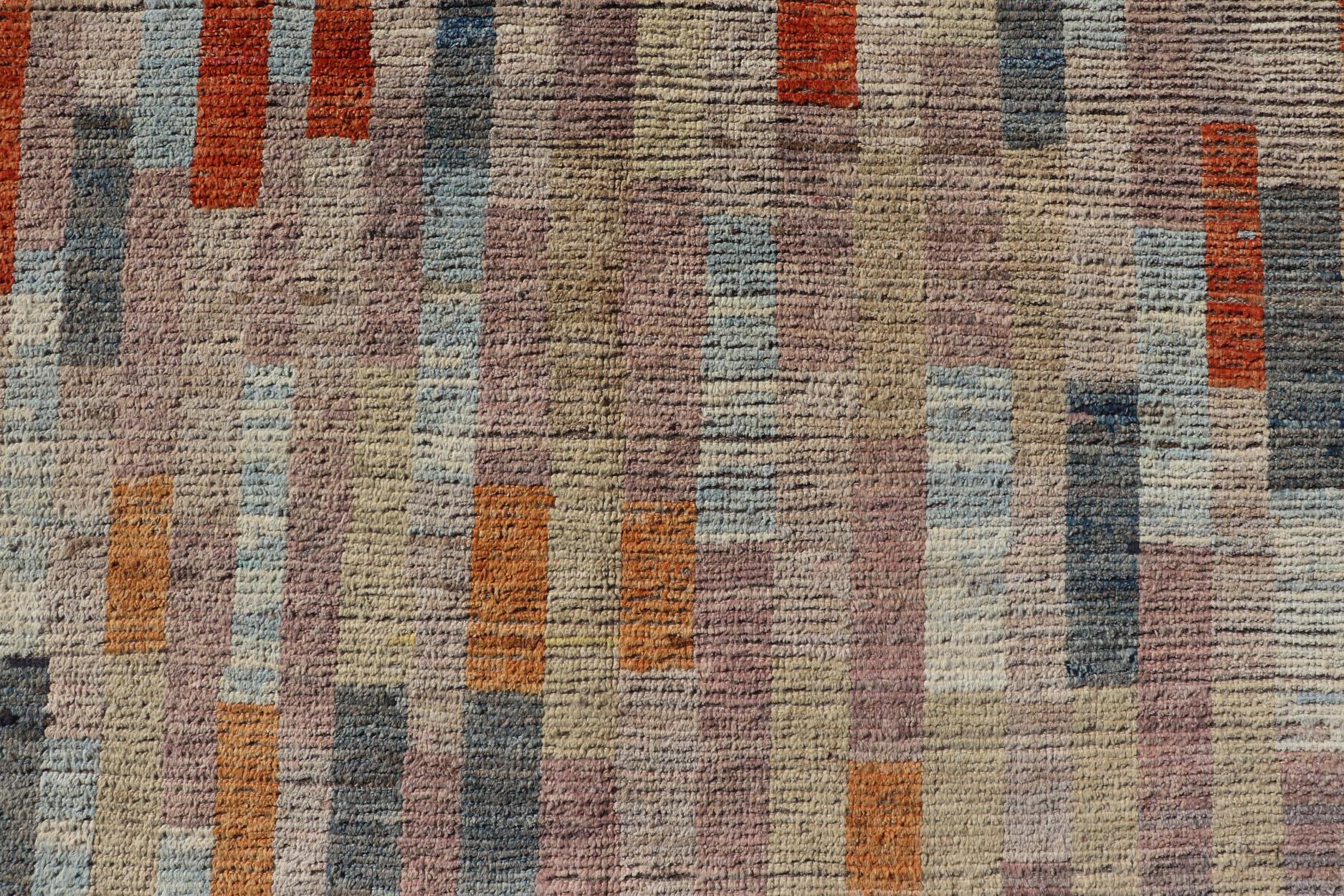 Measures: 7'0 x 9'6 

This Keivan Woven arts modern rug made in an  abstract design and colorful field with variety of bright and happy colors. this Keivan Woven Arts modern rug can be custom sized.  