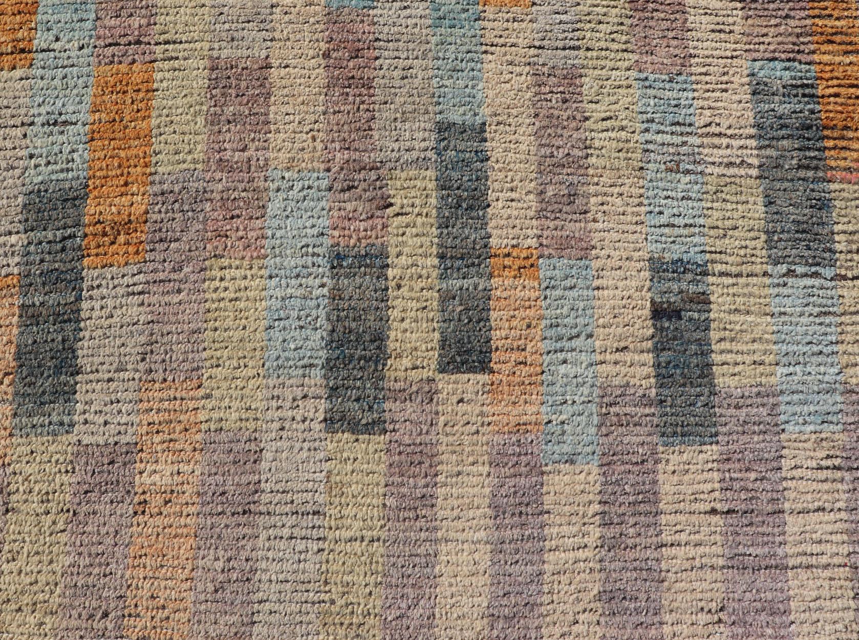 Afghan Keivan Woven arts modern rug in abstract design and colorful field For Sale