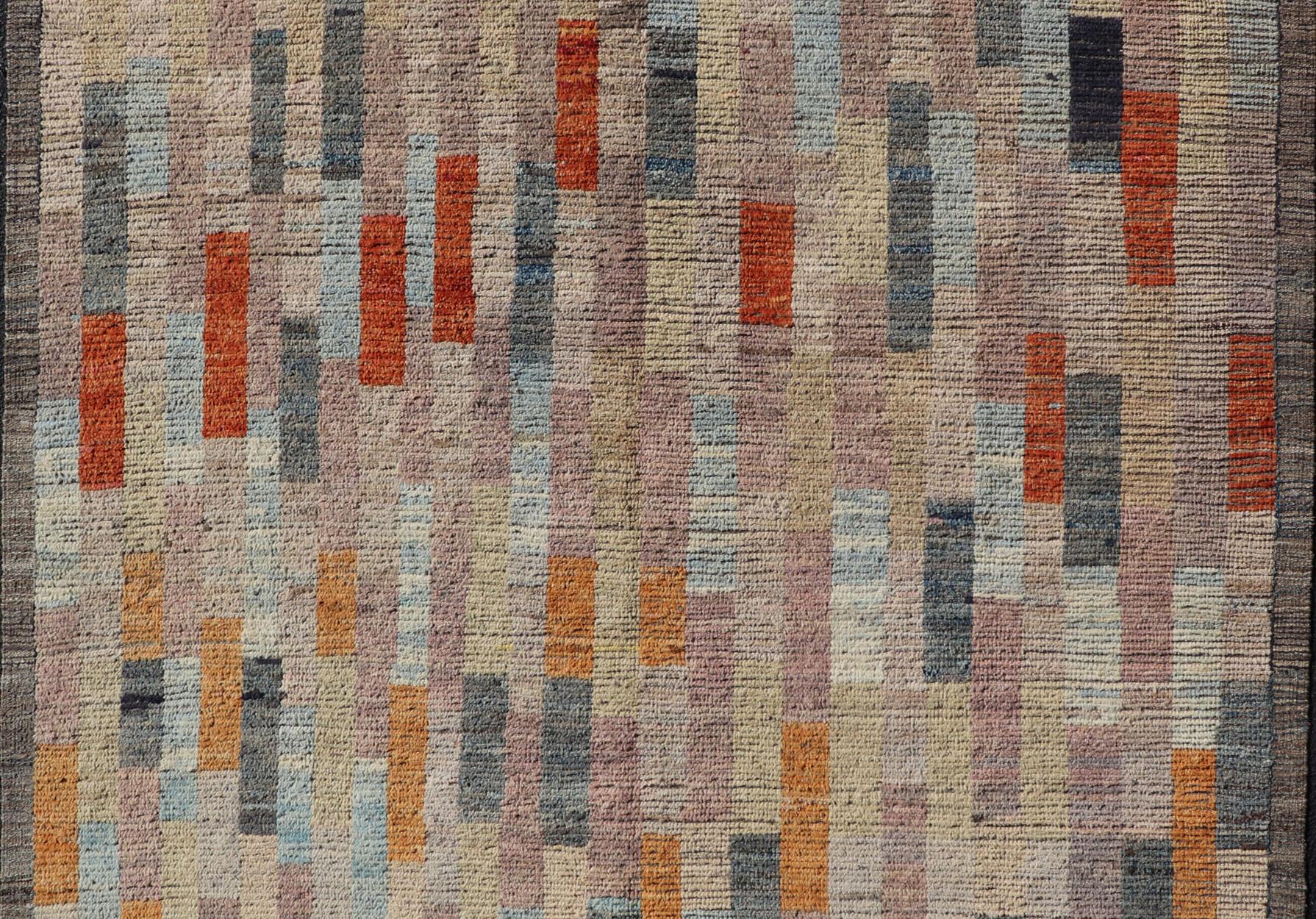 Contemporary Keivan Woven arts modern rug in abstract design and colorful field For Sale
