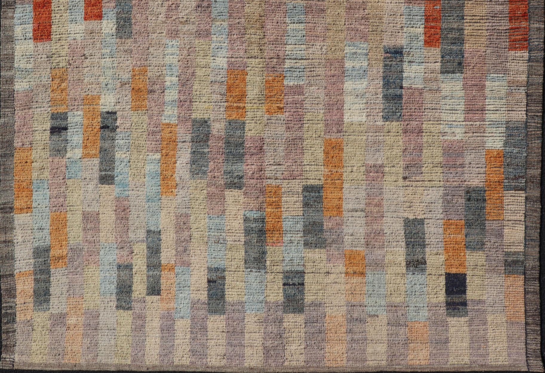 Wool Keivan Woven arts modern rug in abstract design and colorful field For Sale