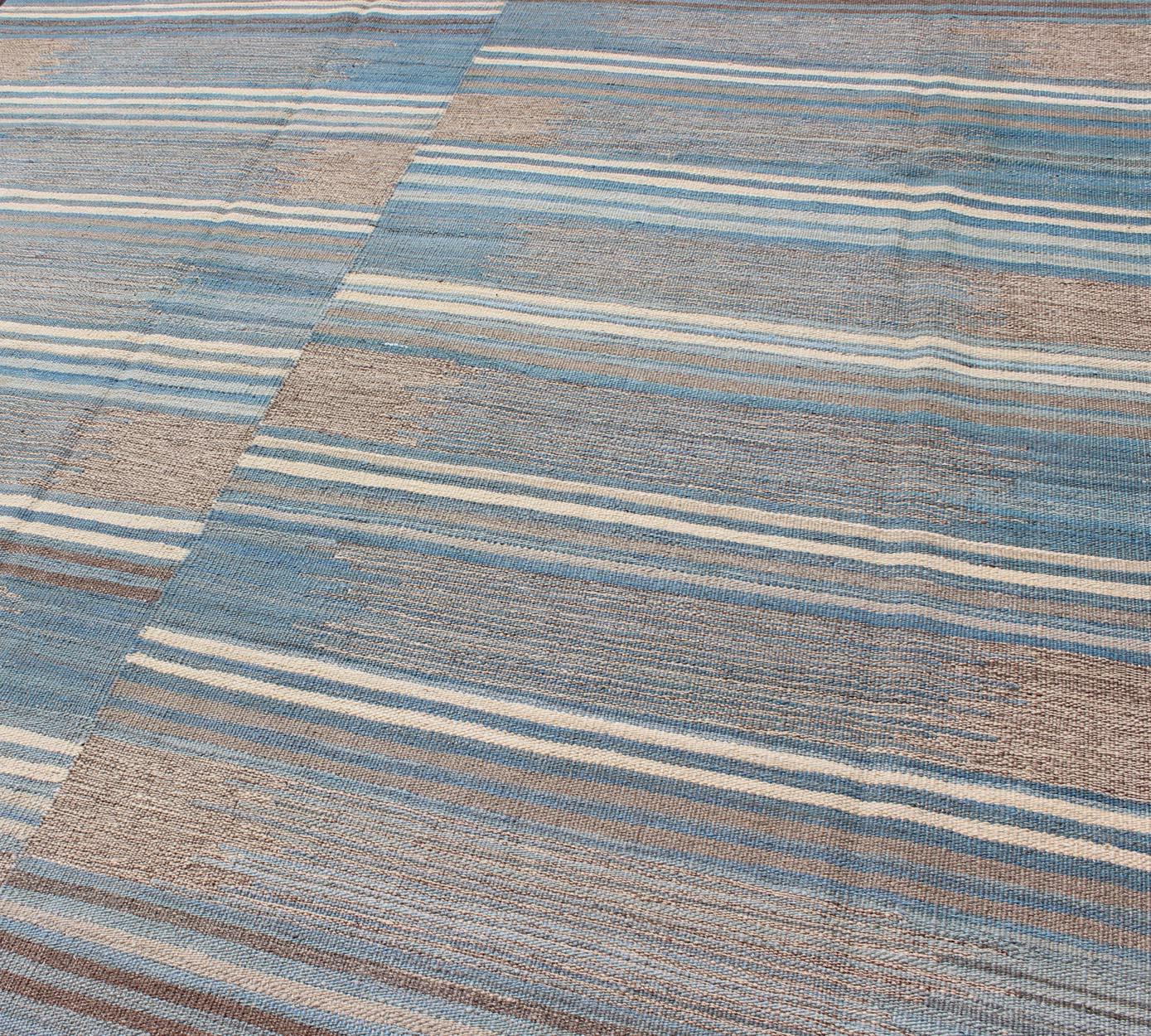 Keivan Woven Arts Multicolor Paneled Flat-Weave Kilim Rug with Modern Design. Keivan Woven Arts/ rug /AFG-14960, country of origin / type: Afghanistan / Kilim. 
Measures: 5'8 x 8'5 
Colorful flat-weave modern Kilim rug with modern design for modern