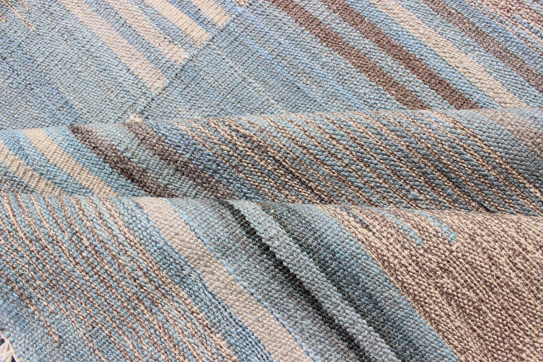 Keivan Woven Arts Multicolor Paneled Flat-Weave Kilim Rug with Modern Design For Sale 1