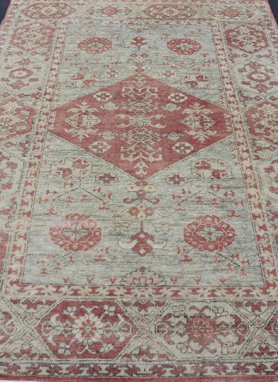Keivan Woven Arts Oushak Rug in Light Blue and Coral   5'10 x 8'10 For Sale 1