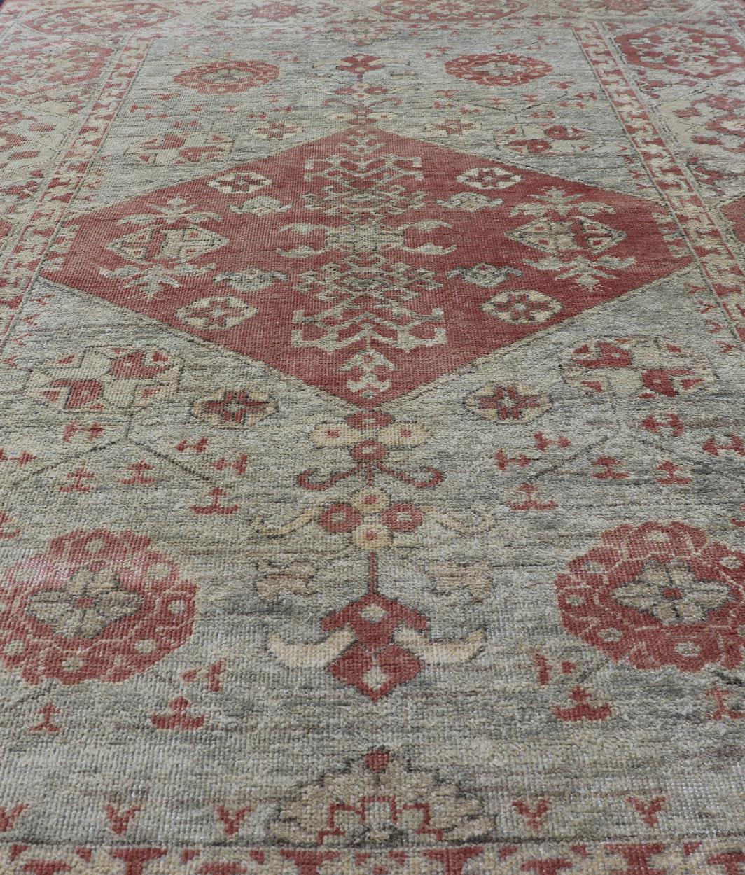 Keivan Woven Arts Oushak Rug in Light Blue and Coral   5'10 x 8'10 For Sale 2