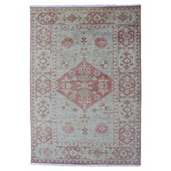 Keivan Woven Arts Oushak Rug in Light Blue and Coral   5'10 x 8'10