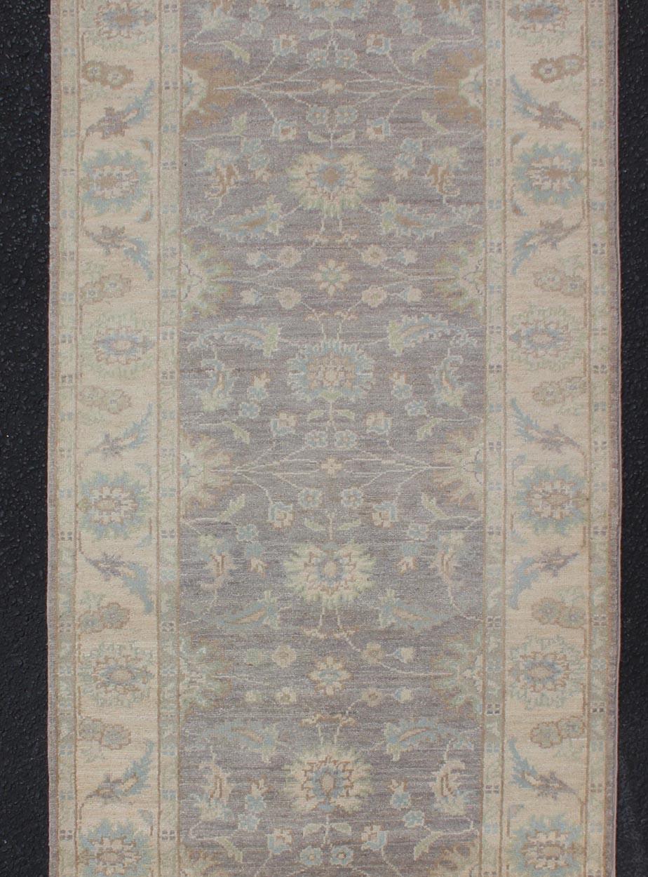Contemporary Keivan Woven Arts Runner with All-over Tabriz Design with Geometric Motifs For Sale