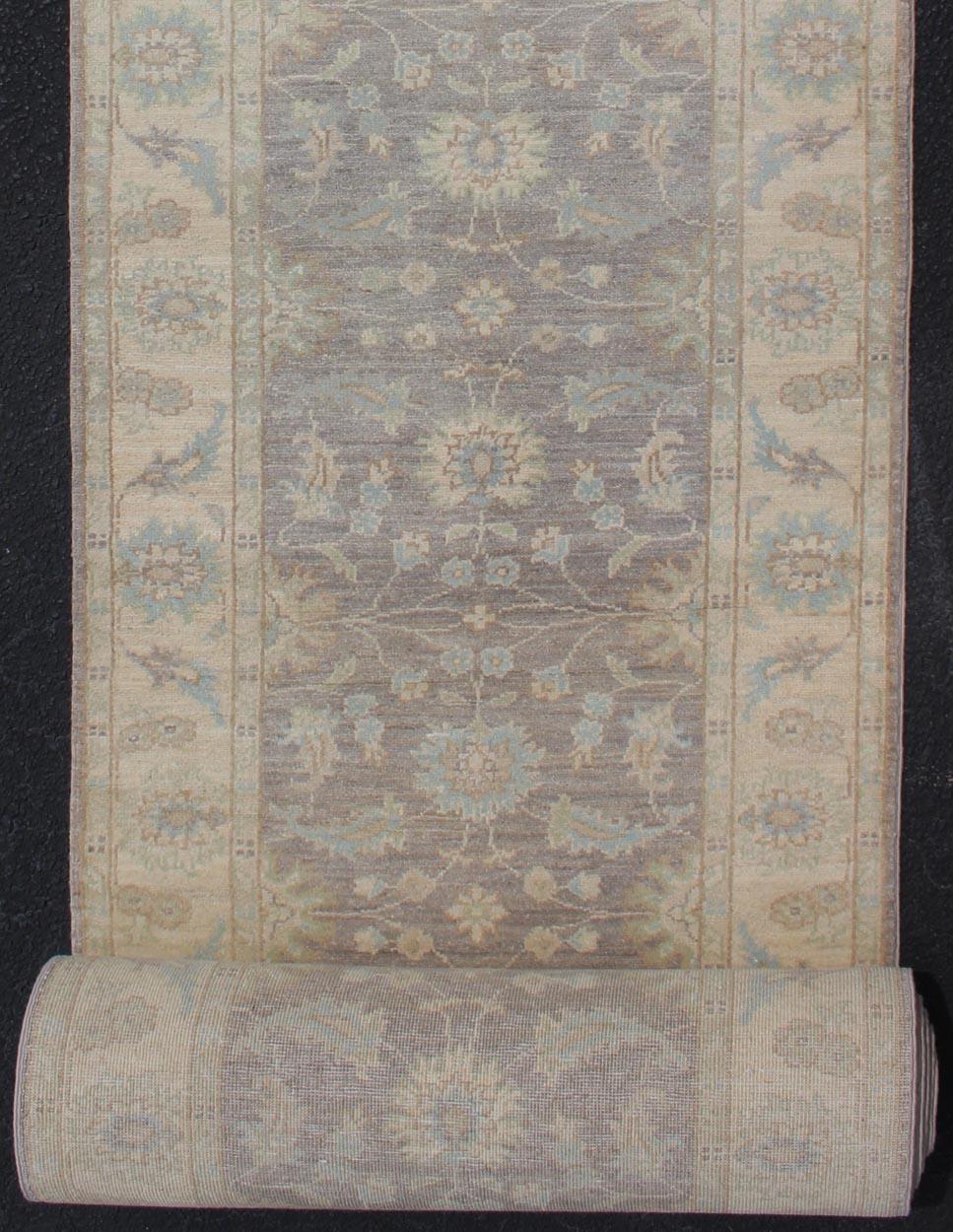 Wool Keivan Woven Arts Runner with All-over Tabriz Design with Geometric Motifs For Sale