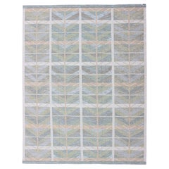 Keivan Woven Arts Skandinavischer Flachgewebe-Teppich im Flachgewebe-Design mit Grün, Grau und Pfirsich