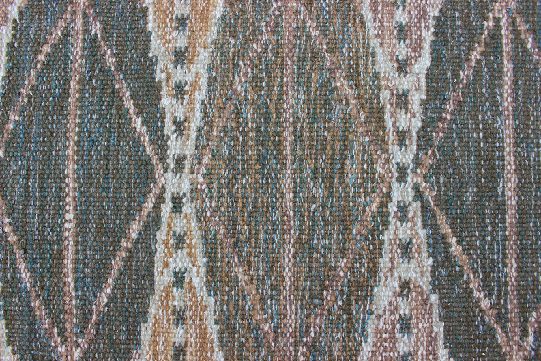 Indiano Keivan Woven Arts Scandinavian Flat-Weave Rug With Modern Design Brown and Green in vendita