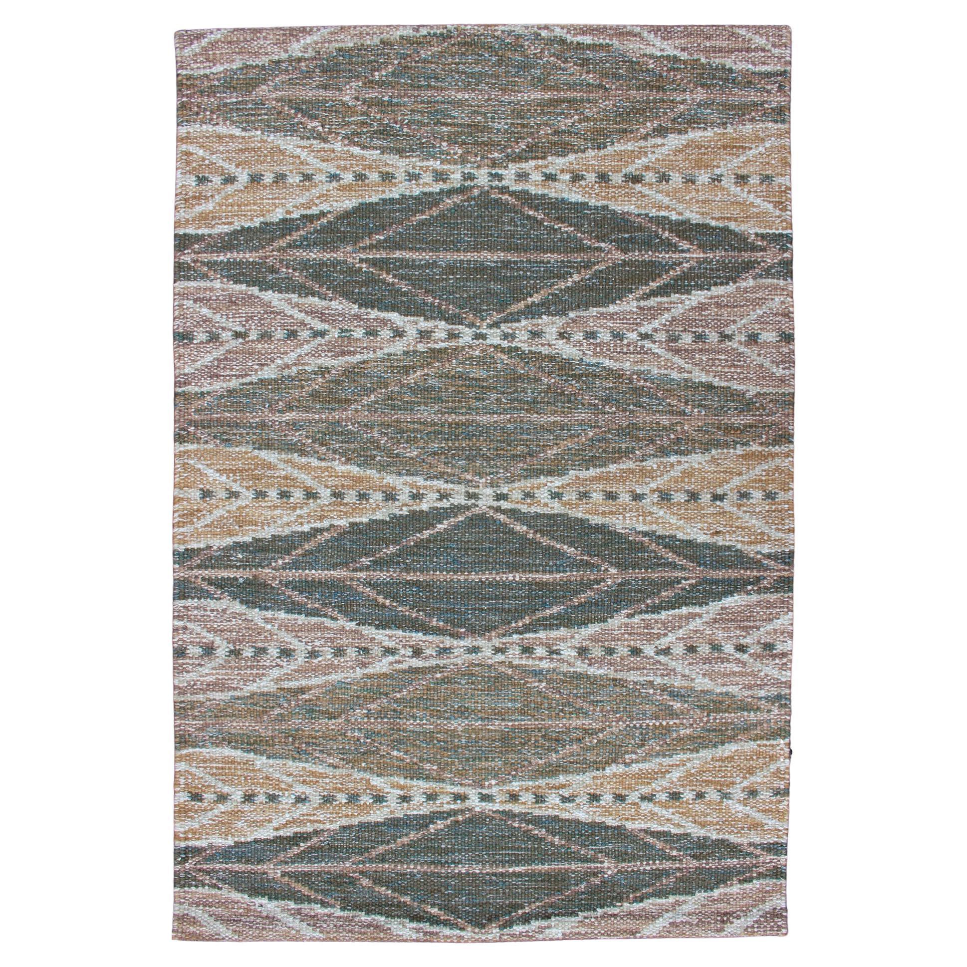 Keivan Woven Arts Scandinavian Flat-Weave Rug With Modern Design Brown and Green in vendita