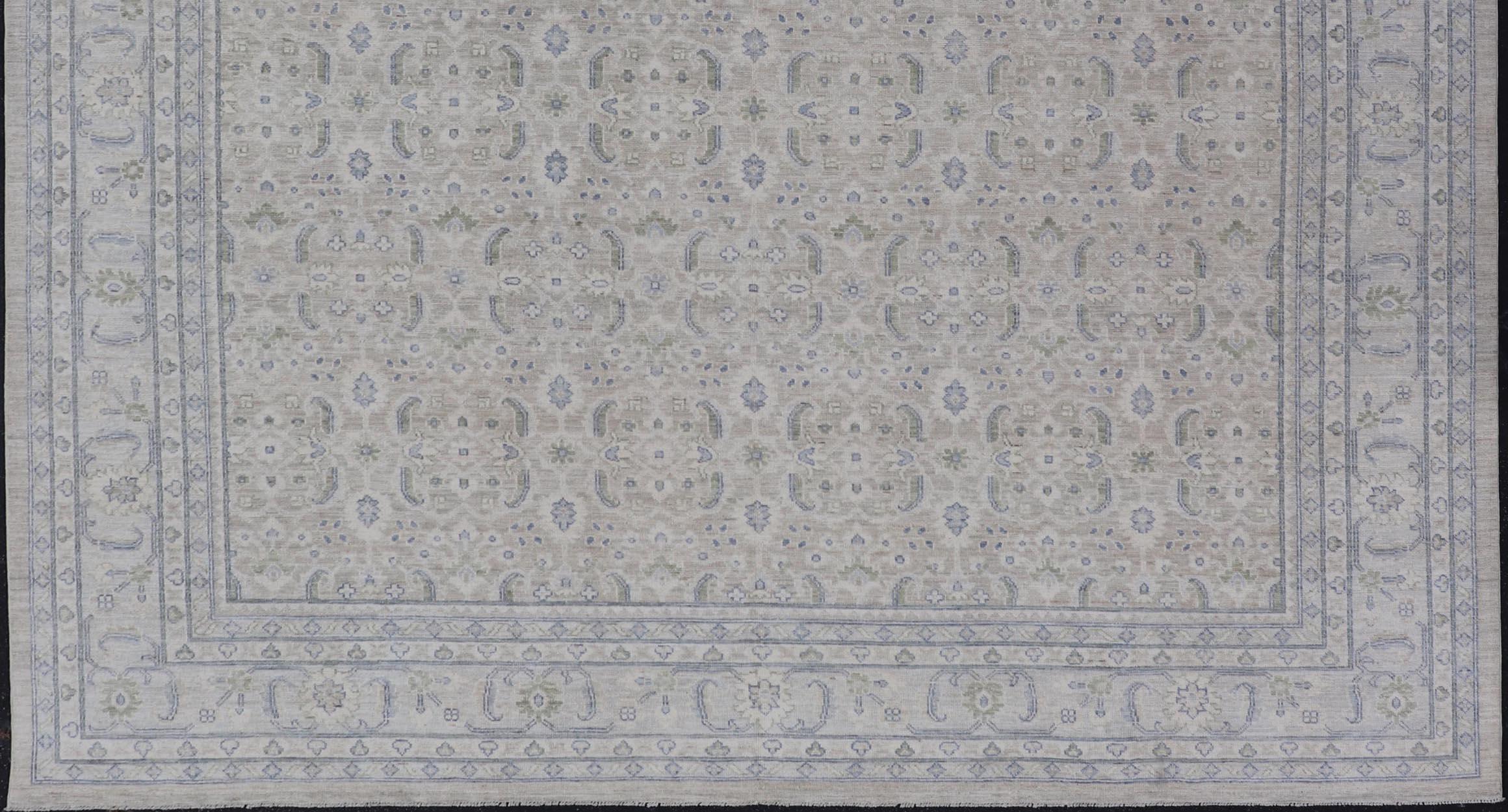 Keivan Woven Arts Square Modern Oushak on Light Cream Background 11'10 x 12'2 For Sale 3