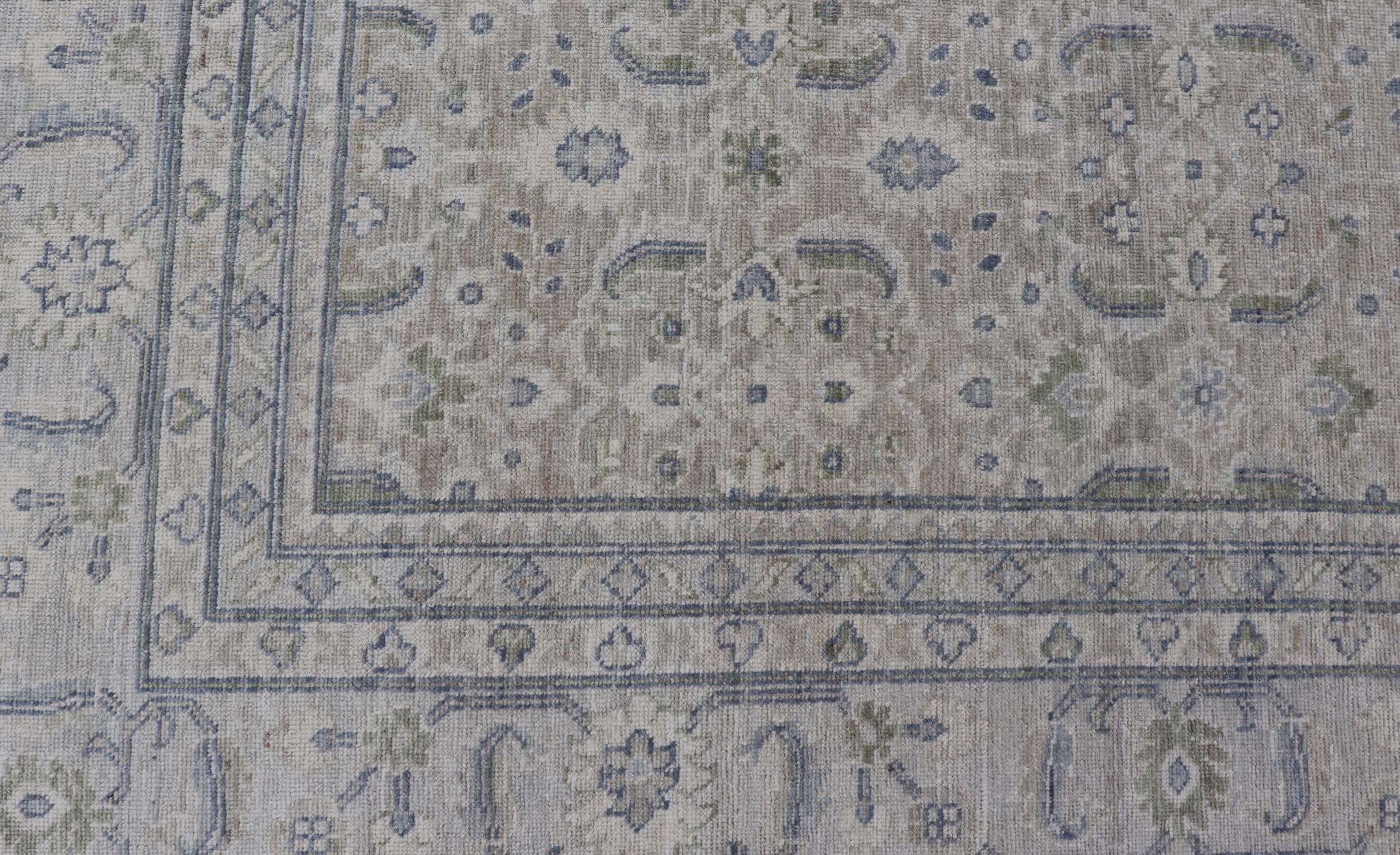 Contemporary Keivan Woven Arts Square Modern Oushak on Light Cream Background 11'10 x 12'2 For Sale