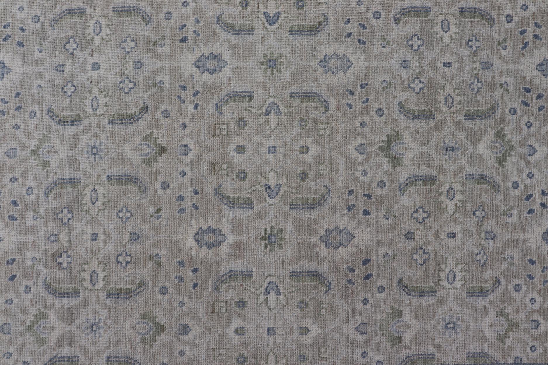 Wool Keivan Woven Arts Square Modern Oushak on Light Cream Background 11'10 x 12'2 For Sale