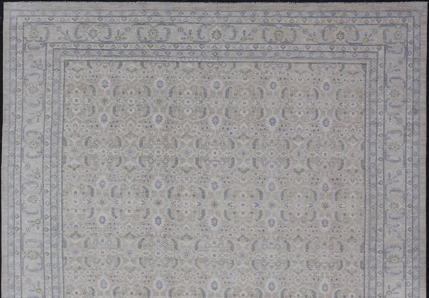 Keivan Woven Arts Square Modern Oushak on Light Cream Background 11'10 x 12'2 For Sale 1