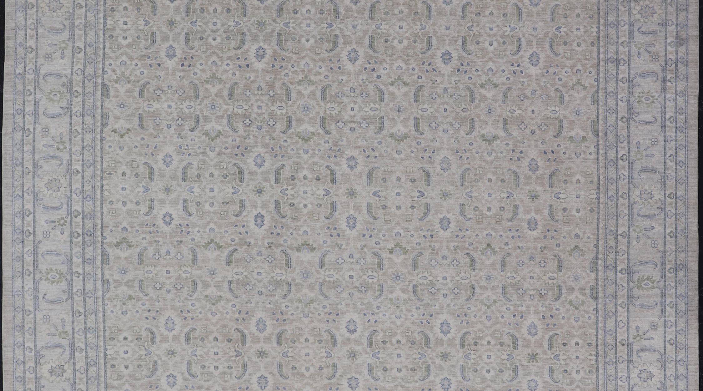 Keivan Woven Arts Square Modern Oushak on Light Cream Background 11'10 x 12'2 For Sale 2
